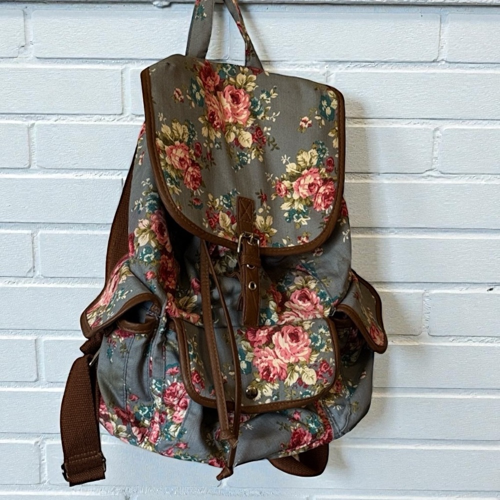 Floral Backpack with Brown Accents
